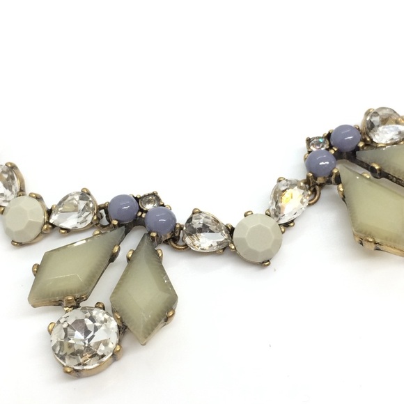 J. CREW ANTIQUE GOLD TONE BLUE PISTACHIO GREEN RHINESTONES NECKLACE STATEMENT - Picture 8 of 12